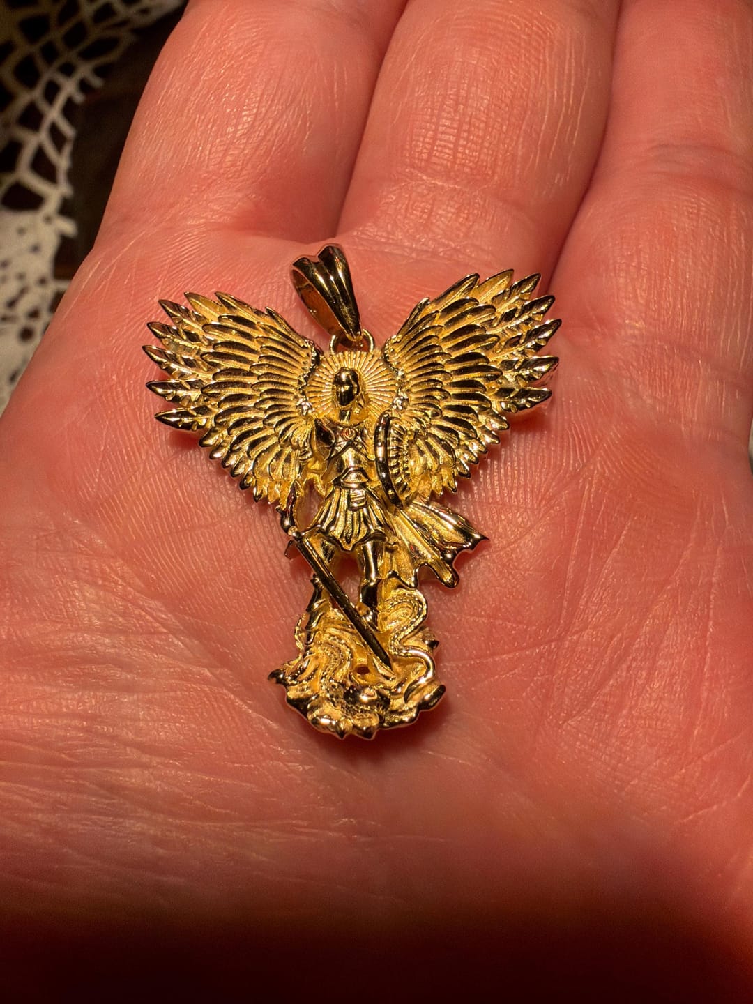 Customer photo review of Archangel Michael Dragon Pendant