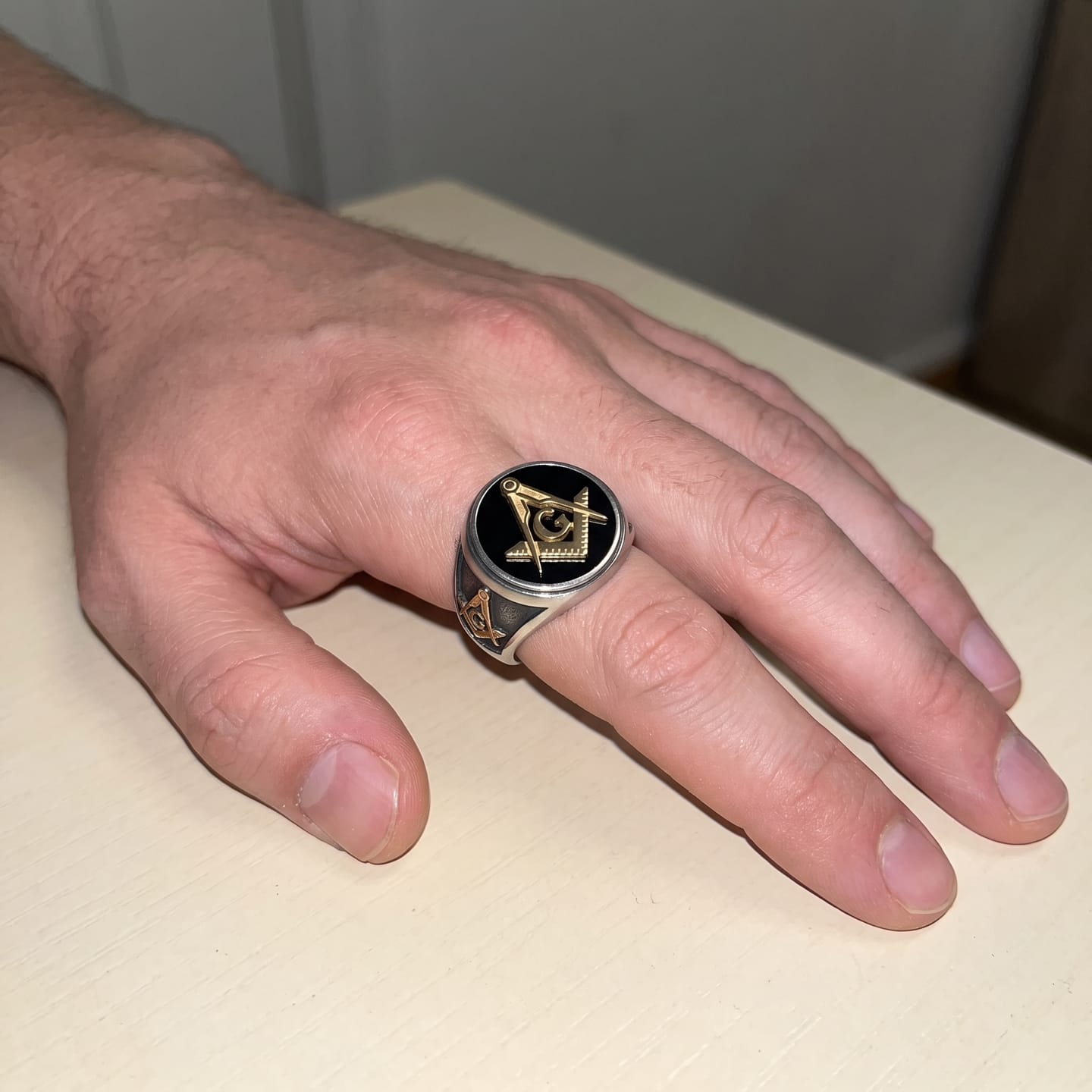 Customer photo review of Letter G Masonic Signet Ring