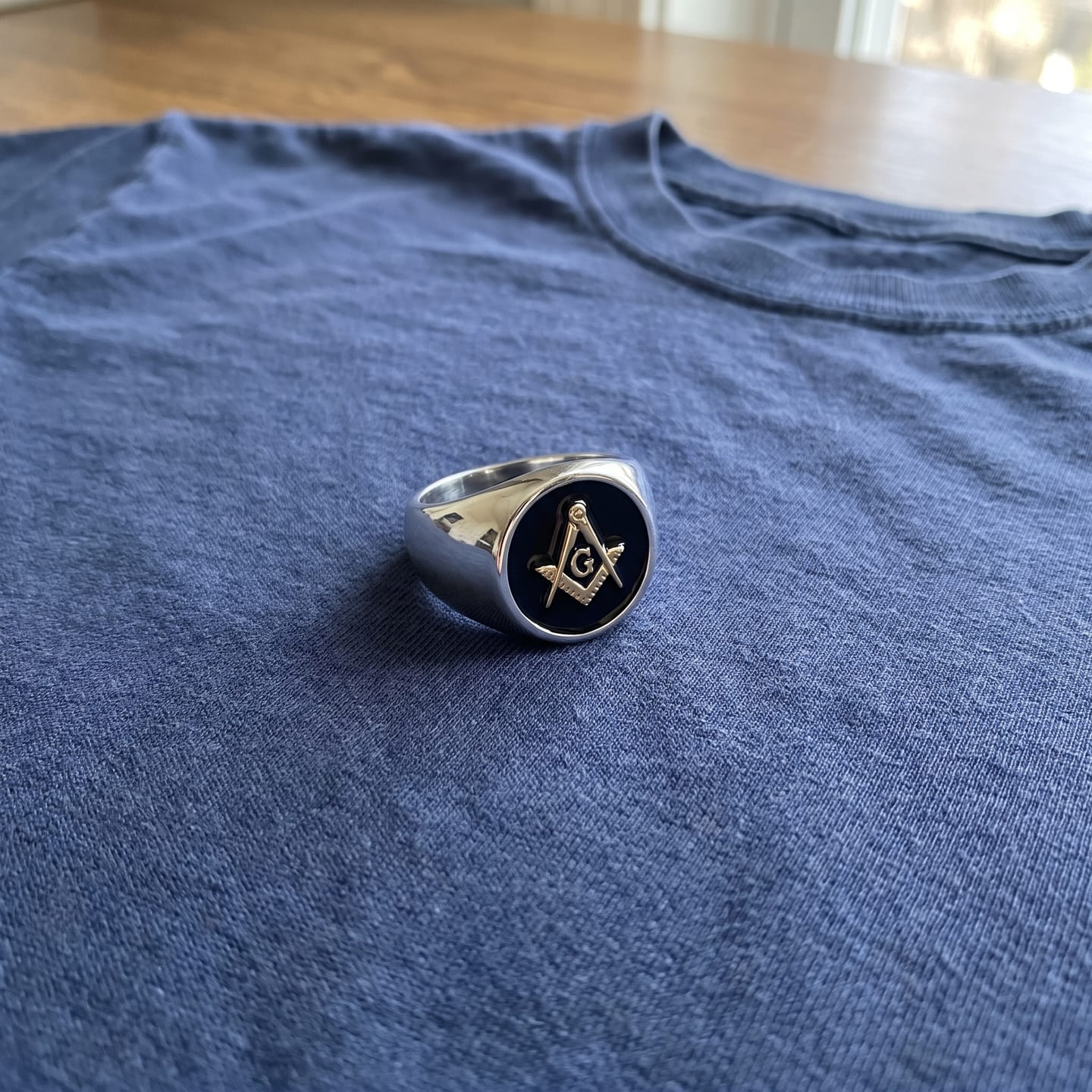 Customer photo review of Square and Compasses Signet Ring