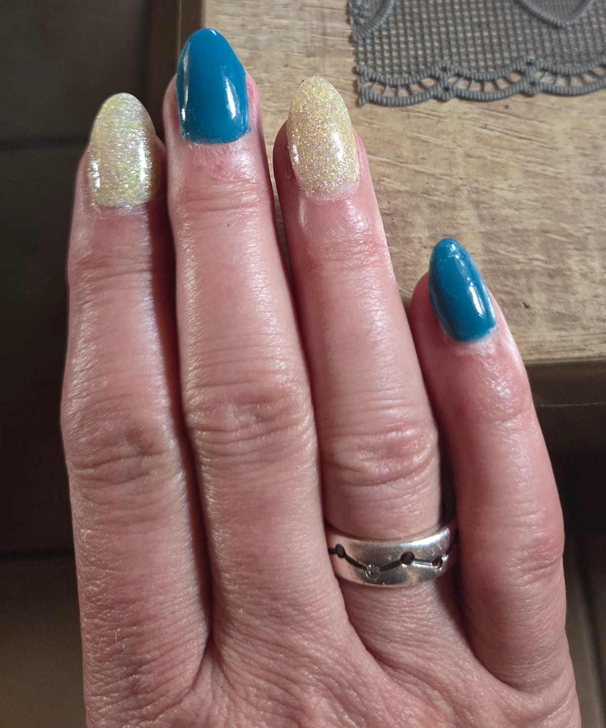 Customer photo review of Haze Blue Dipping Powder