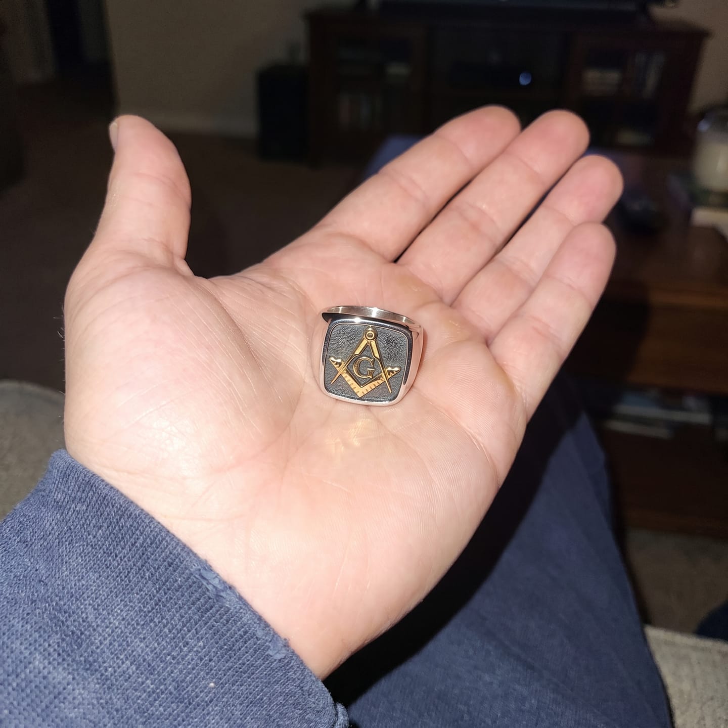 Customer photo review of Masonic Letter G Signet Ring