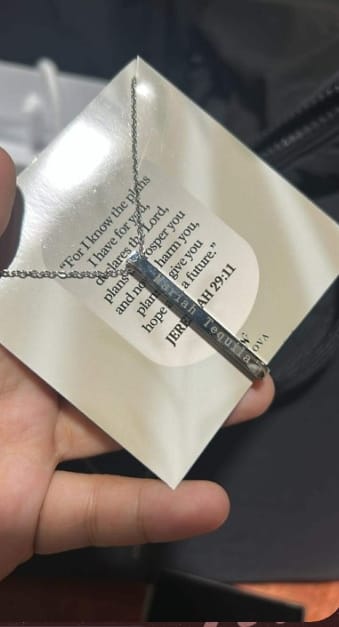 Customer photo review of Jeremiah 29:11 Bar Necklace
