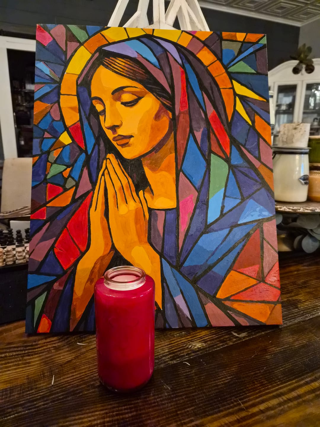 Customer photo review of Stained glass Virgin Mary | Paint by Number