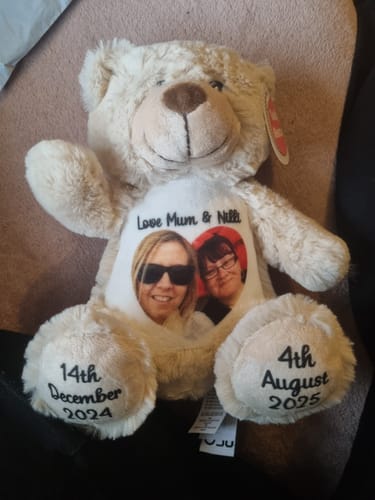 Customer photo review of A Cuddle from Heaven Personalised Photo Teddy Bear