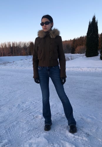 Customer photo review of IAMXIAA Faux Fur Hooded Cropped Jacket