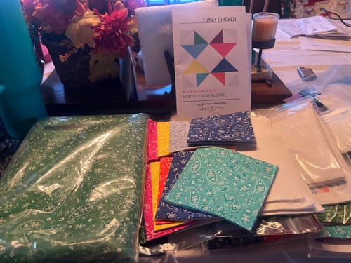 Customer photo review of Funky Chickens  Pre-Cut Ready-To-Sew Quilt Kit Fabric Pattern and Binding Included ALL PRE CUT  74 X 74 Backing included