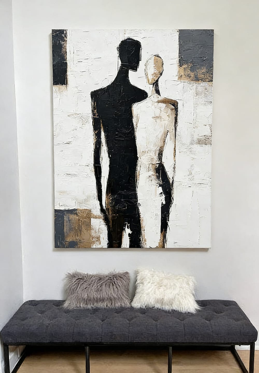Customer photo review of Ethereal Embrace-Black & White Abstract Painting #RIX1(309)