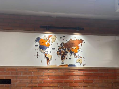 Customer photo review of 3D Wooden World Map brown and Blue