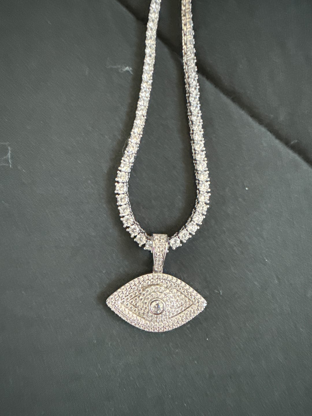 Customer photo review of Iced Eye Pendant - White Gold