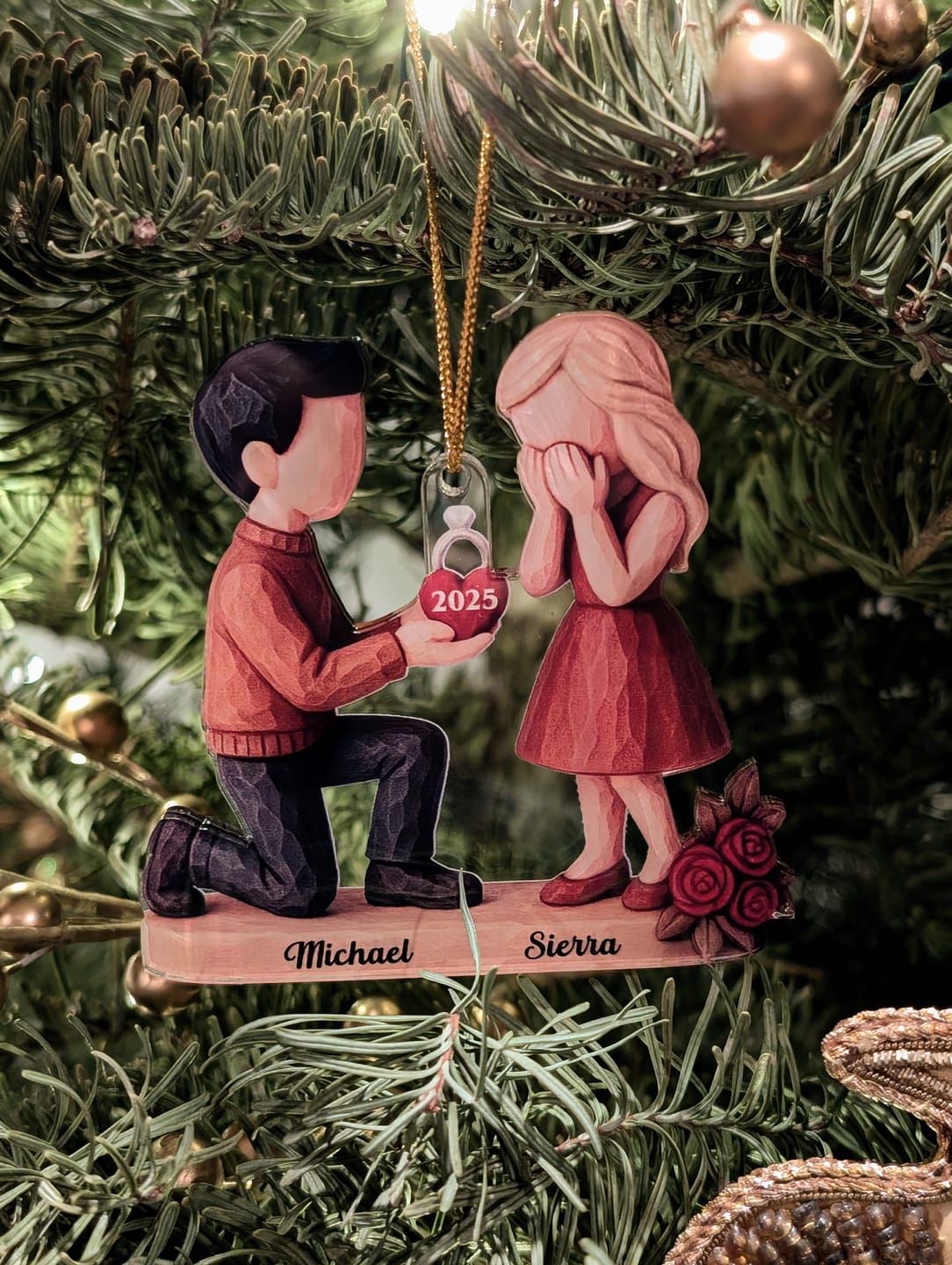 Customer photo review of Couple Marriage Proposal - Personalized Acrylic Ornament - Newly Engaged Gift, "She Said Yes!" Ornament, Just Engaged Gifts for Couples