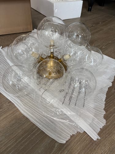 Customer photo review of 3-Light Brass Cluster Clear Glass Globe Bubble Ceiling Light