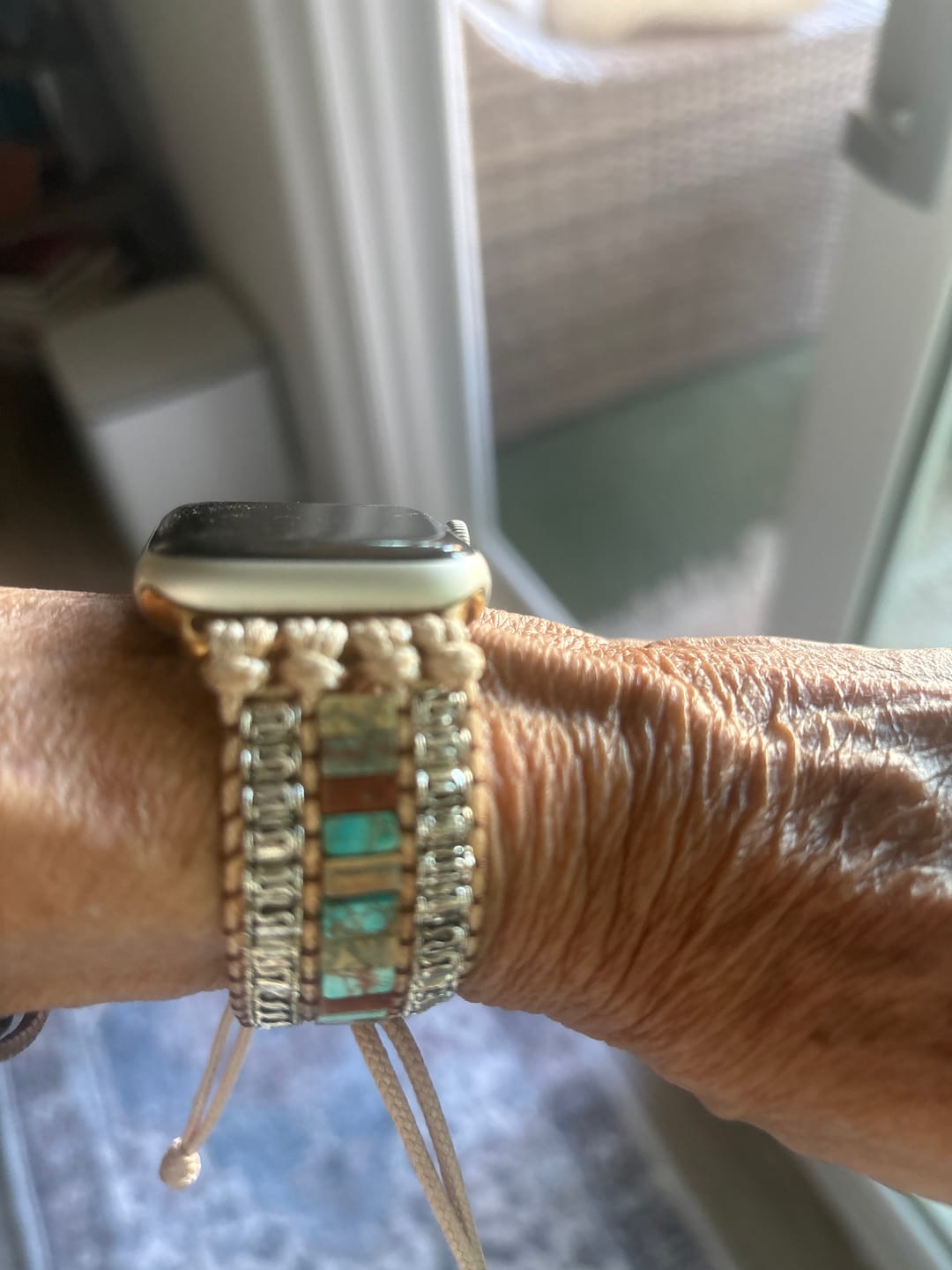 Customer photo review of Divine Ivory Turquoise Apple Watch Strap