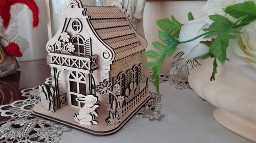 Customer photo review of Easter bunny house candle holder laser cut svg file