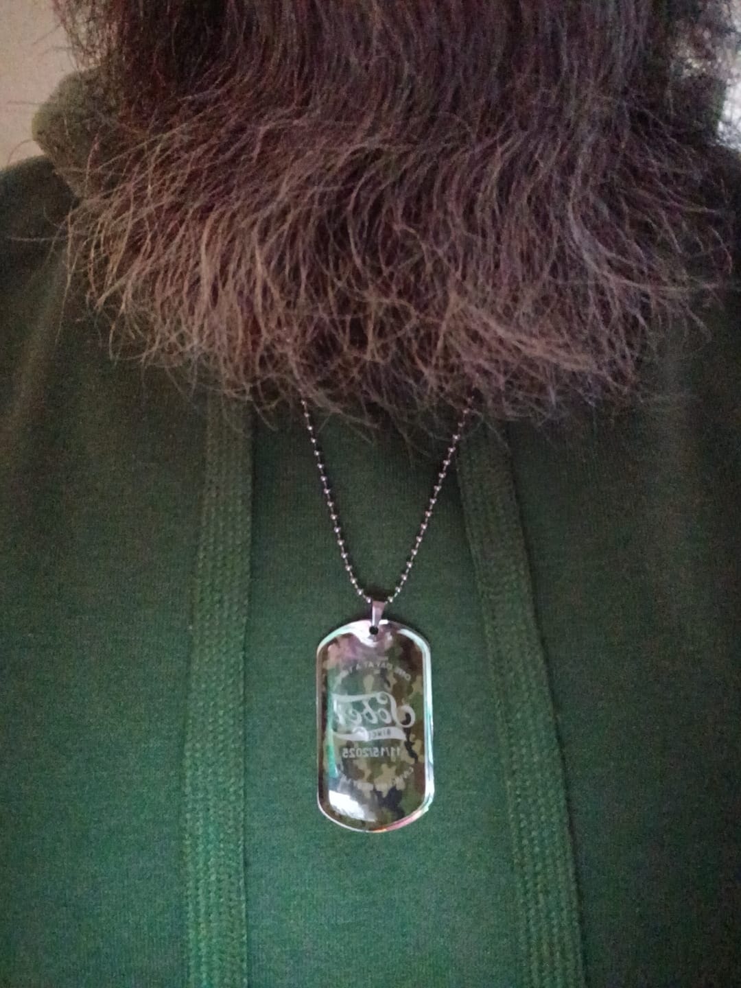 Customer photo review of Sobriety Gift | Camo Dog Tag Necklace with Personalized Date