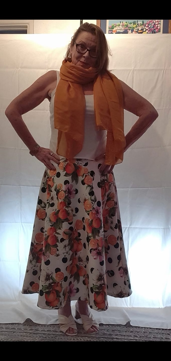 Customer photo review of Orange Punch Scuba Fabric