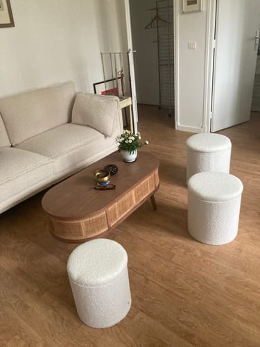 Customer photo review of NARVIK - Set de 3 poufs avec rangement en bois et bouclettes blanches