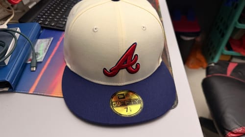 Customer photo review of 59FIFTY Atlanta Braves Cooperstown MLB 2-Tone Wine Cork Light Navy Visor Fitted