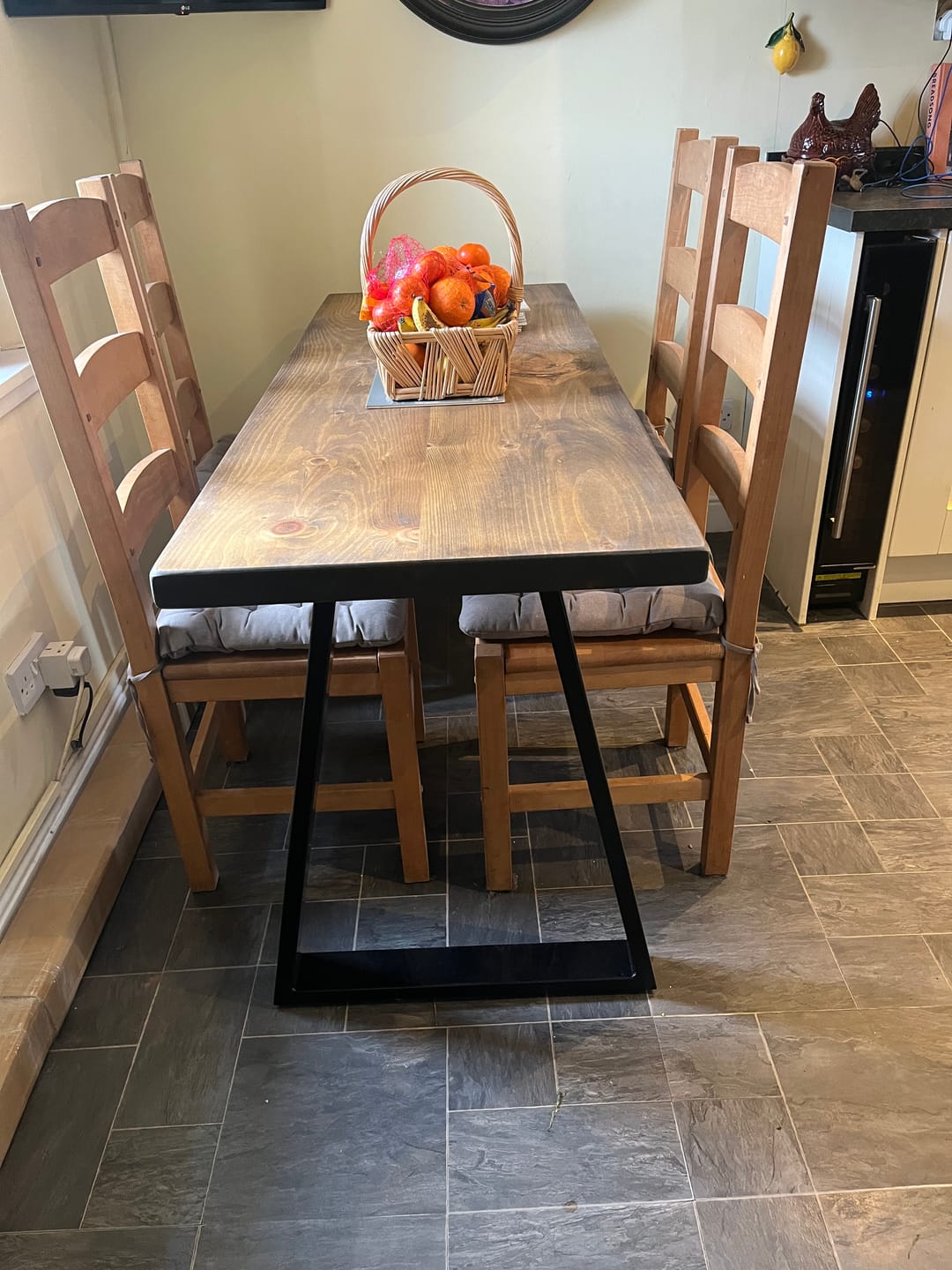 Customer photo review of Industrial Dining Table with Trapezium Leg - Smoked Oak