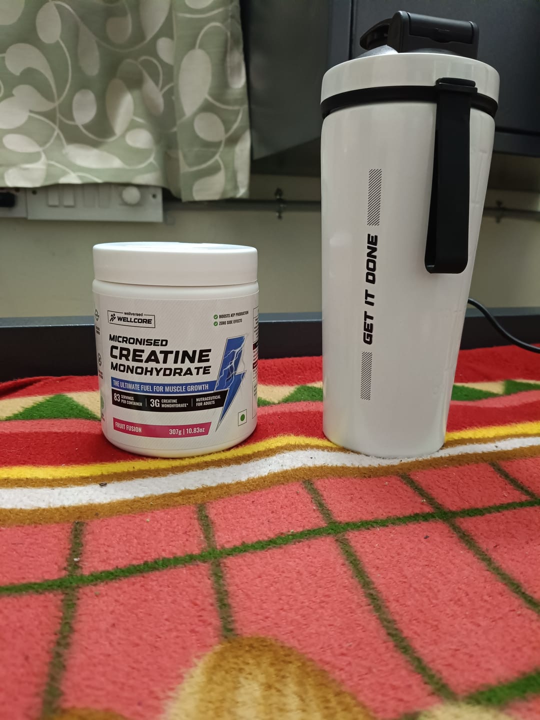 Customer photo review of Wellcore - Micronised Creatine Monohydrate (83 Servings, Fruit Fusion) + Premium Steel Shaker