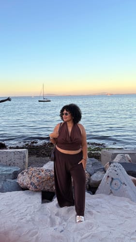 Customer photo review of Chocolate Brown Straight Leg Resort Pants