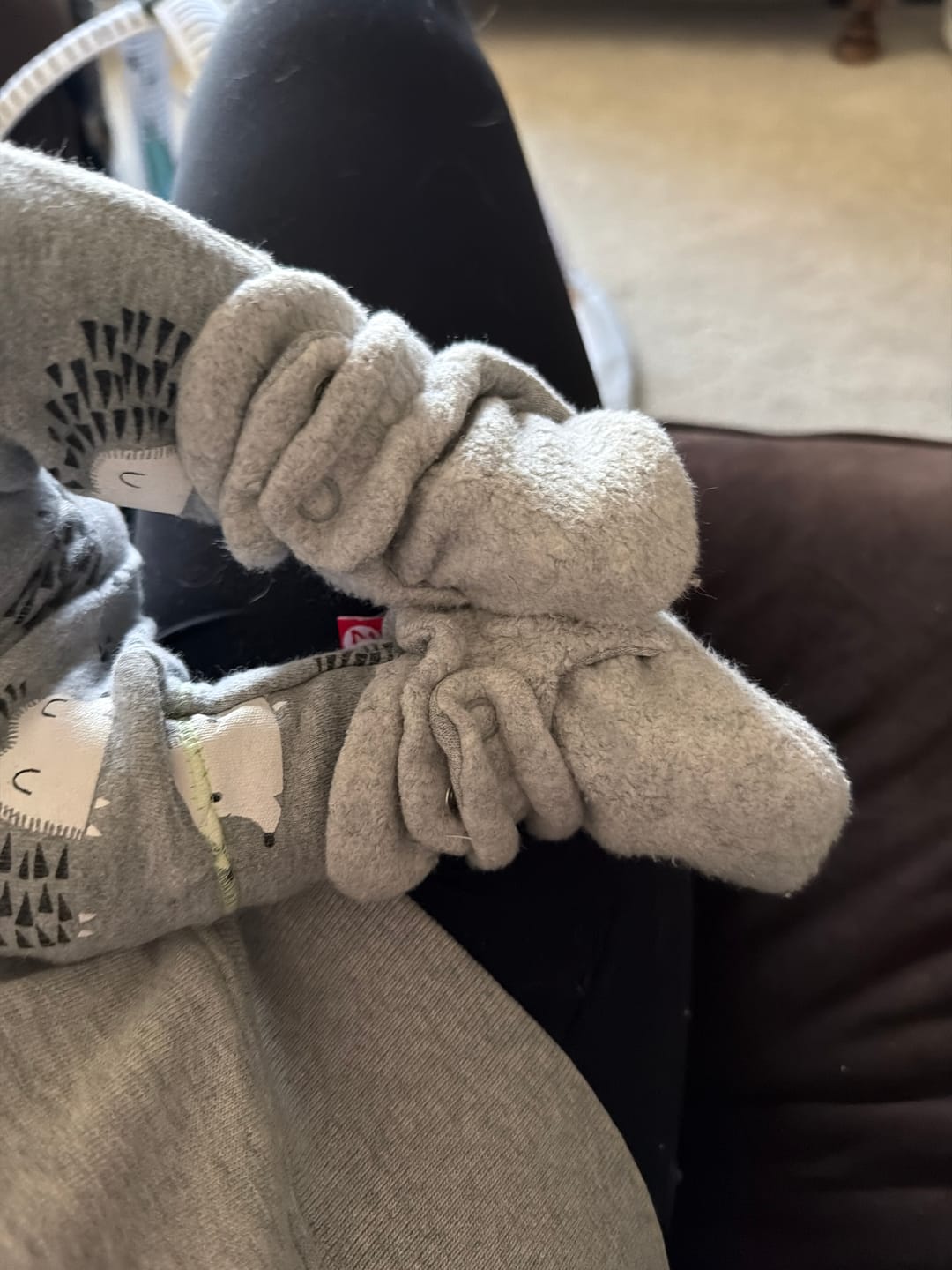 Customer photo review of Cozie Fleece Gripper Baby Bootie - Heather Gray