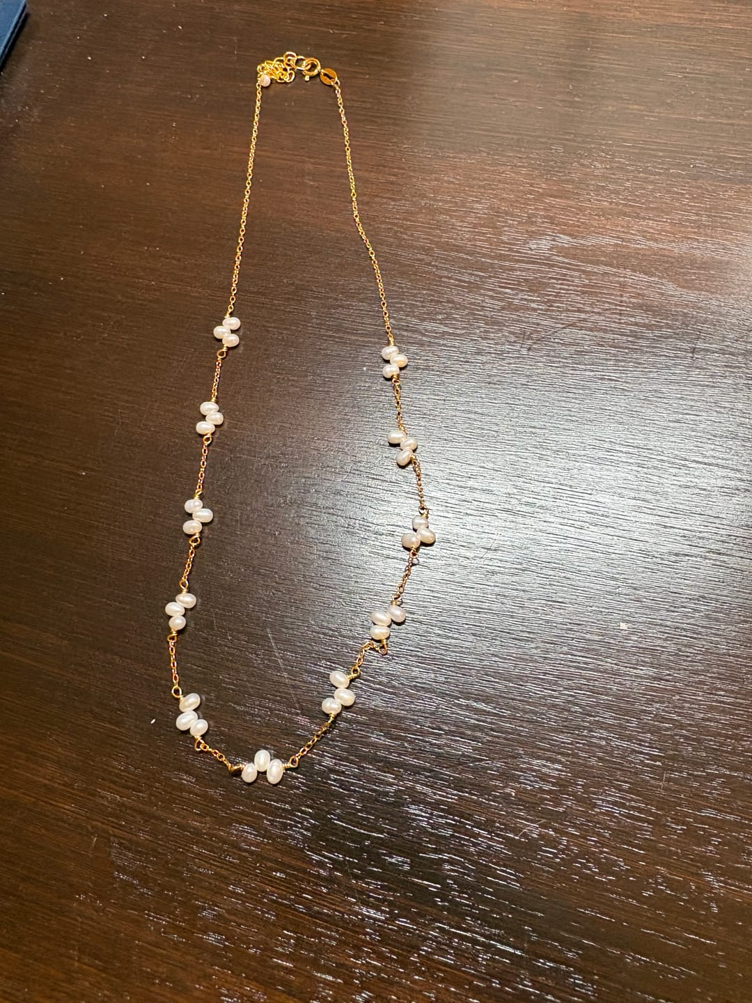 Customer photo review of Gold Bead Pearl Layering Necklace