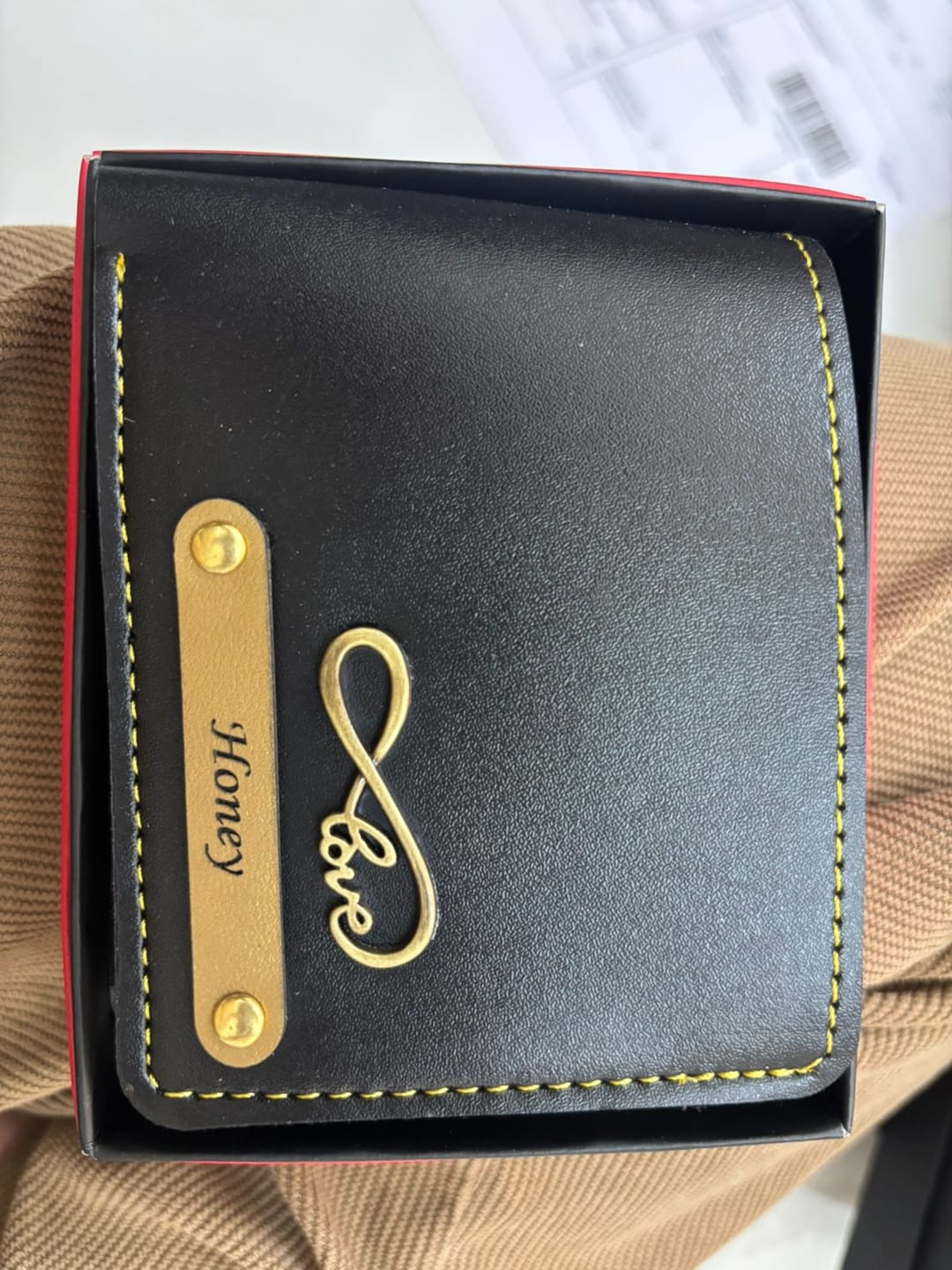 Customer photo review of Personalized Men's Wallet With Name & Charm