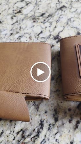 Customer video review of Custom Leather Koozies Can Cooler Sleeves Neoprene Authentic Leather Patch