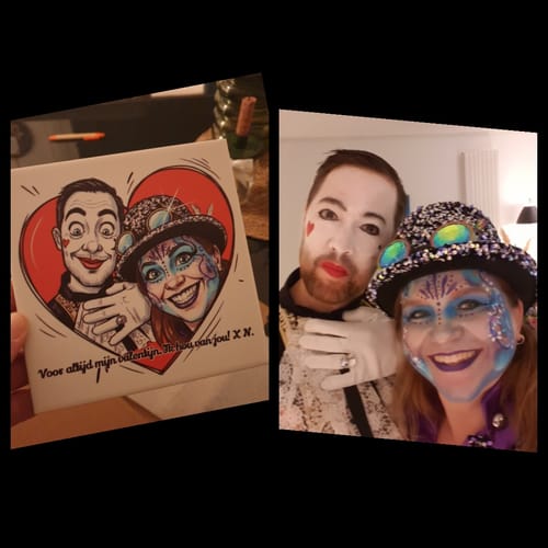 Customer photo review of Vrolijke Karikatuur Hart Tegel – Jouw Foto als Expressieve Karikatuur