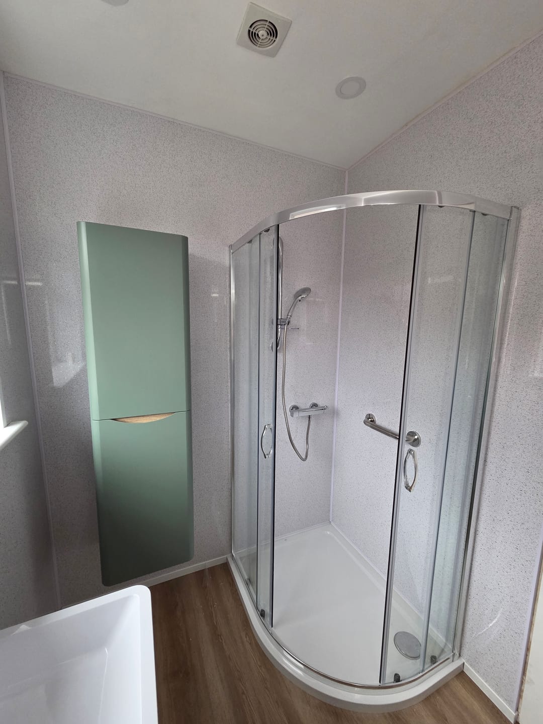 Customer photo review of Premium White Sparkle Gloss Shower Wall Panel – 1M x 2.4M