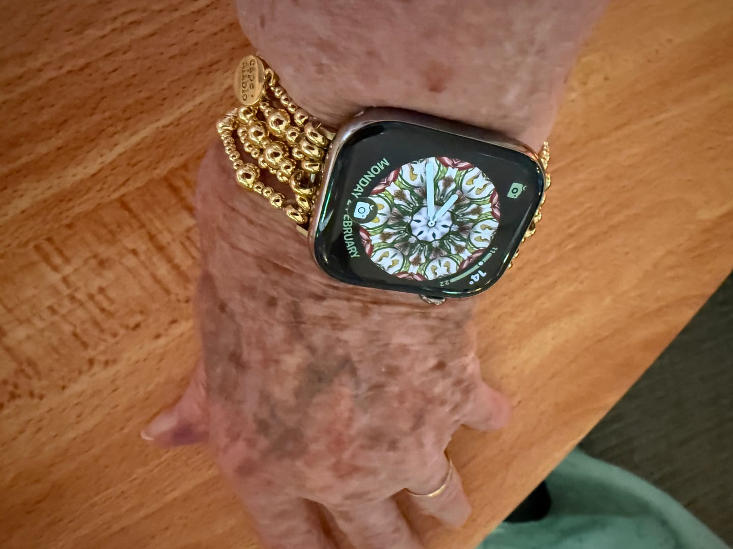 Customer photo review of Golden Demure Stretch Apple Watch Strap