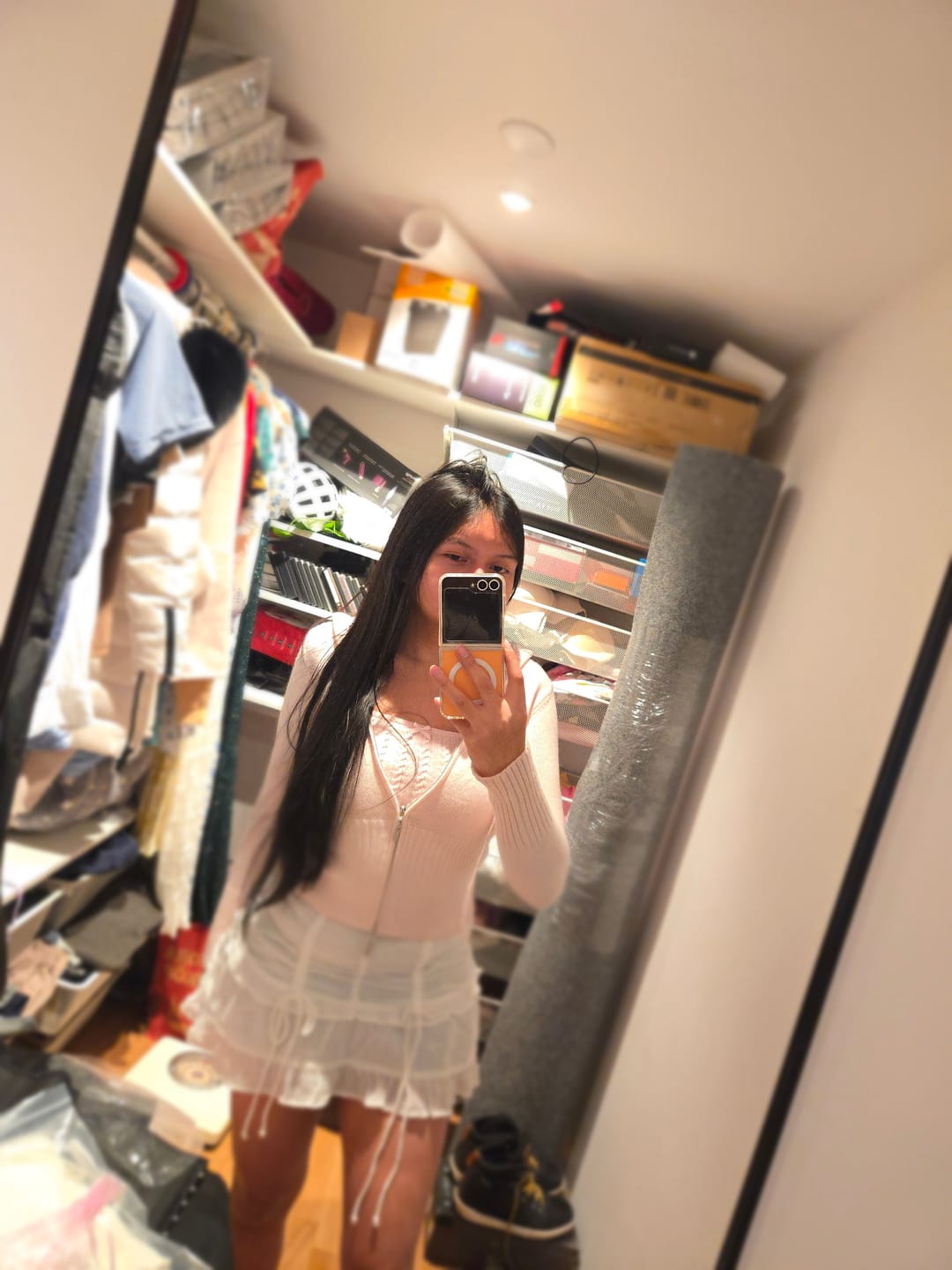 Customer photo review of Strawberry Milk Cable Knit Zip up Cardigan (Pink)