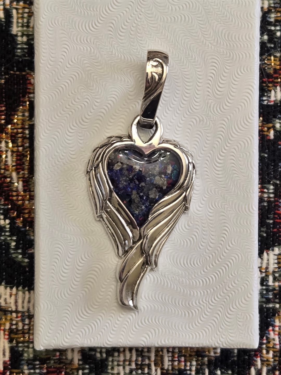 Customer photo review of Angel Wing Heart Pendant  - Engravable