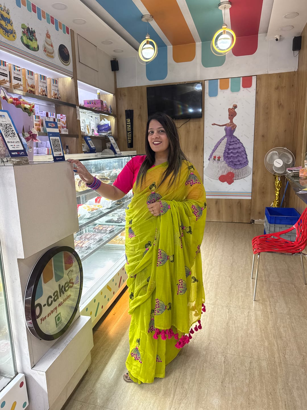 Customer photo review of Green Embroidery Mulmul Cotton Saree