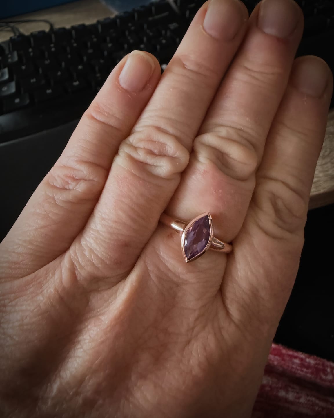Customer photo review of Surf Moon Ring with Pink Amethyst