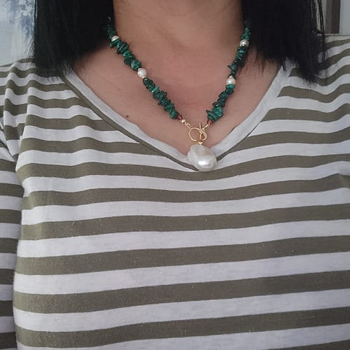 Customer photo review of LIYA - Malachite & Pearl Necklace