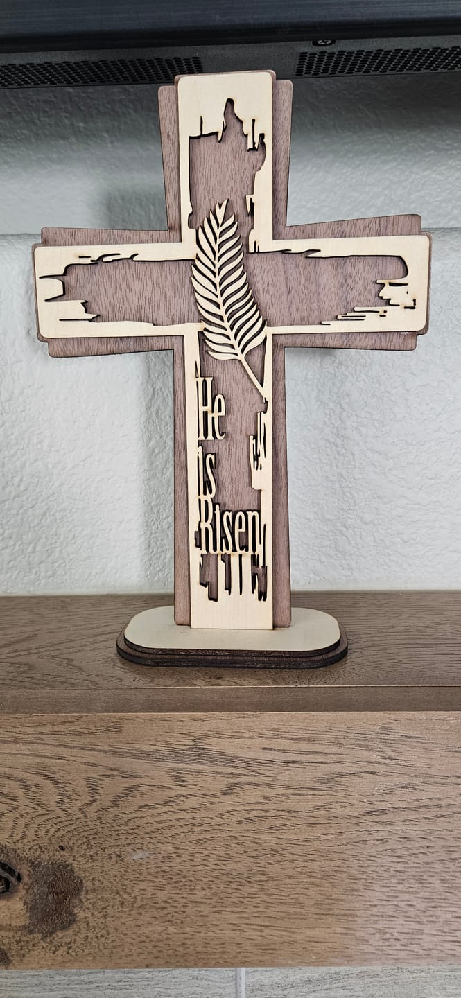 Customer photo review of Laser cut Easter prayer stand cross svg file