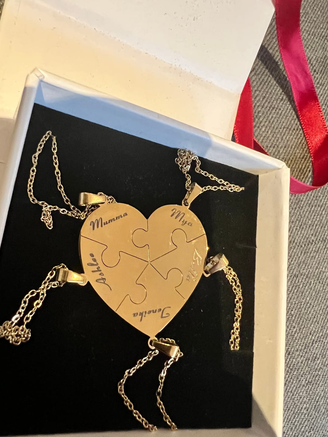 Customer photo review of Custom Puzzle Heart Necklace