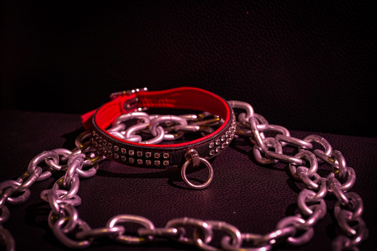 Customer photo review of SiaLinda: Halsband echtes Elch Leder mit Strass rot schwarz, gr. O-Ring, 20mm breit