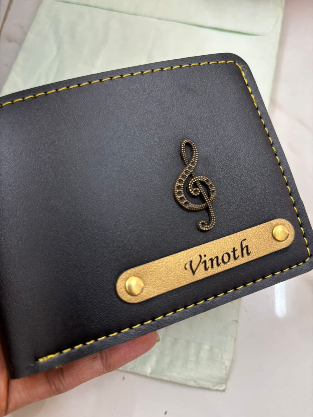 Customer photo review of Personalized Men's Wallet With Name & Charm