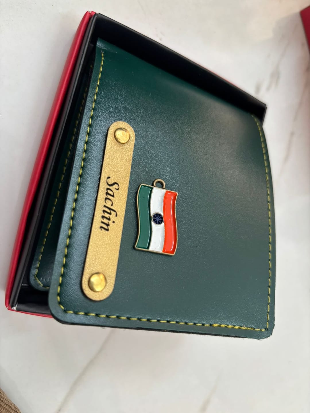 Customer photo review of Personalized Men's Wallet With Name & Charm
