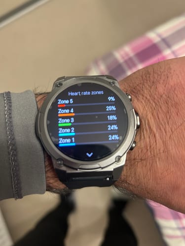 A customer's rugged Gard Pro Ultra 3 smartwatch on their wrist, displaying the heart rate zones feature.