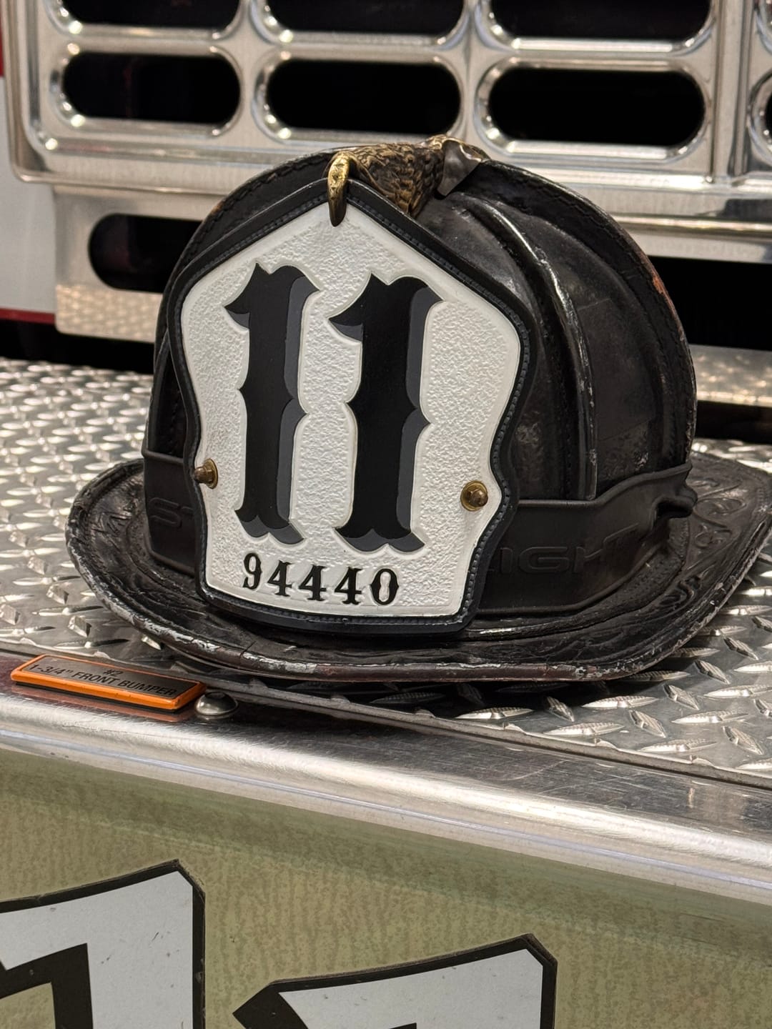 Customer photo review of Classic Leather Firefighter Helmet Shield