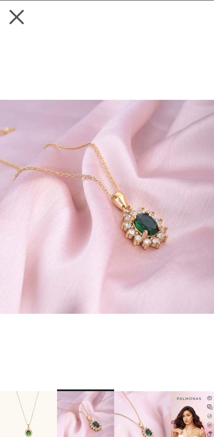 Customer photo review of Green Sapphire and Diamond Halo Pendant