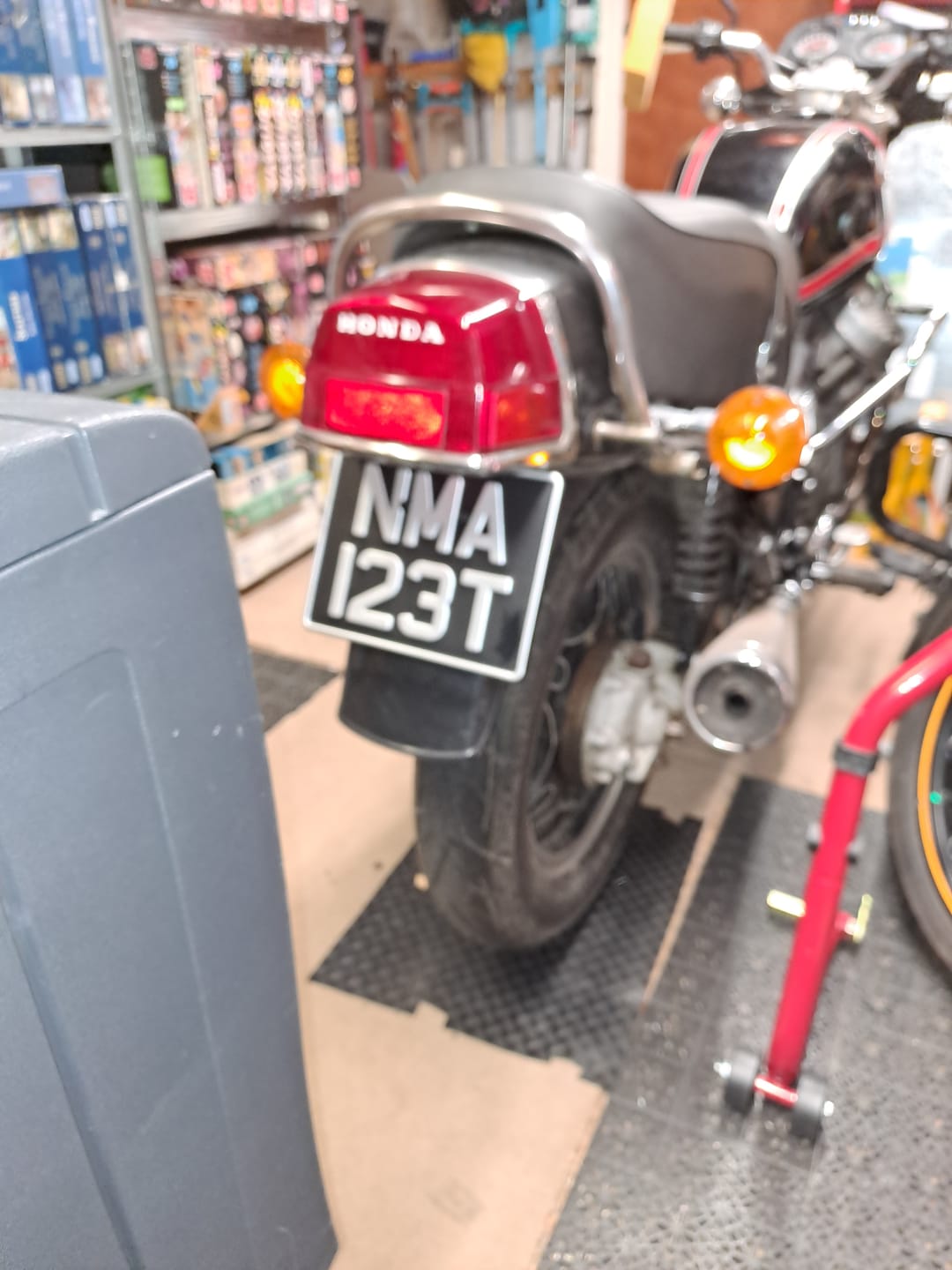 Customer photo review of Classic Metal Pressed Motorcycle Number Plate - 9 x 7 Inches