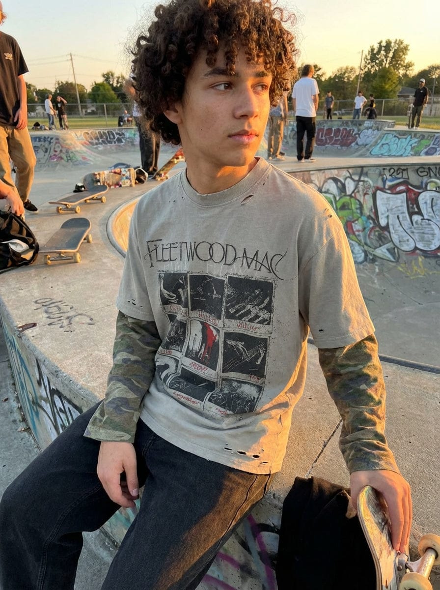 Customer photo review of Jersey Distressed Camouflage Faux Two-Piece Graphic T-Shirt - 2420