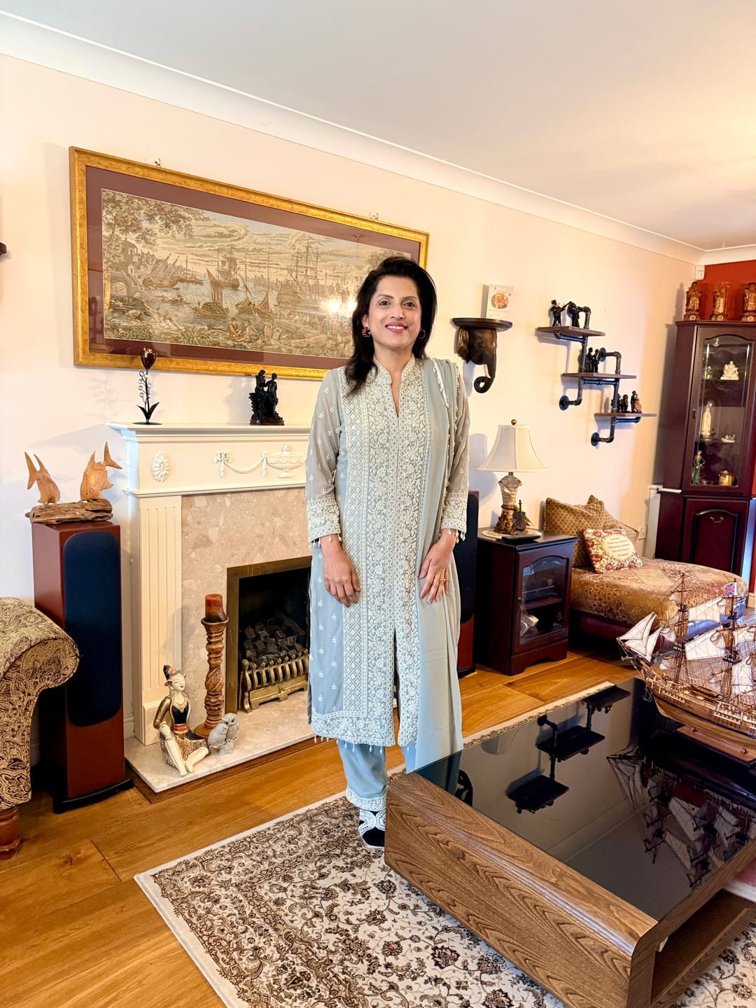 Customer photo review of Light Grey Georgette Palazzo Salwar Suit