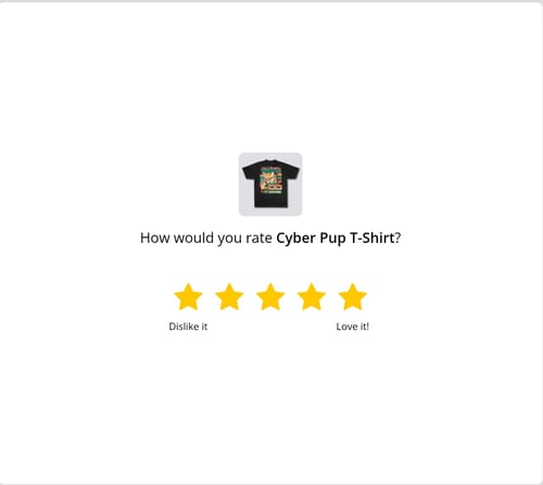 Customer's screenshot showing a five-star rating for the Cyber Pup T-Shirt.