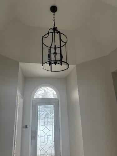 Customer photo review of Farmhouse Wide Clear Glass Cylinder Cage Pendant