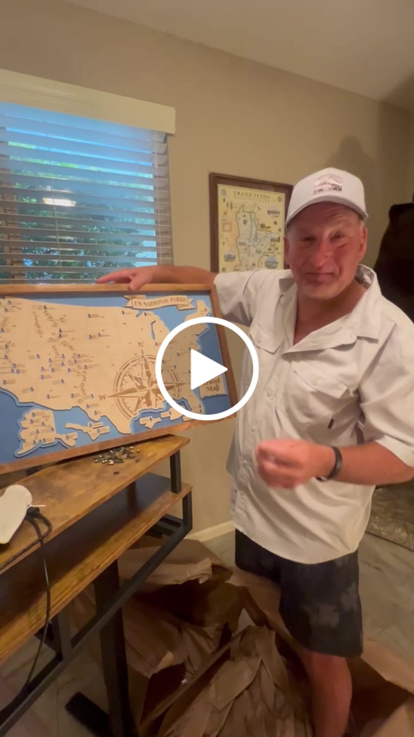 Customer video review of US National Parks Map Sign w/ Tree Markers | Laser Engraved & Framed Wall Art